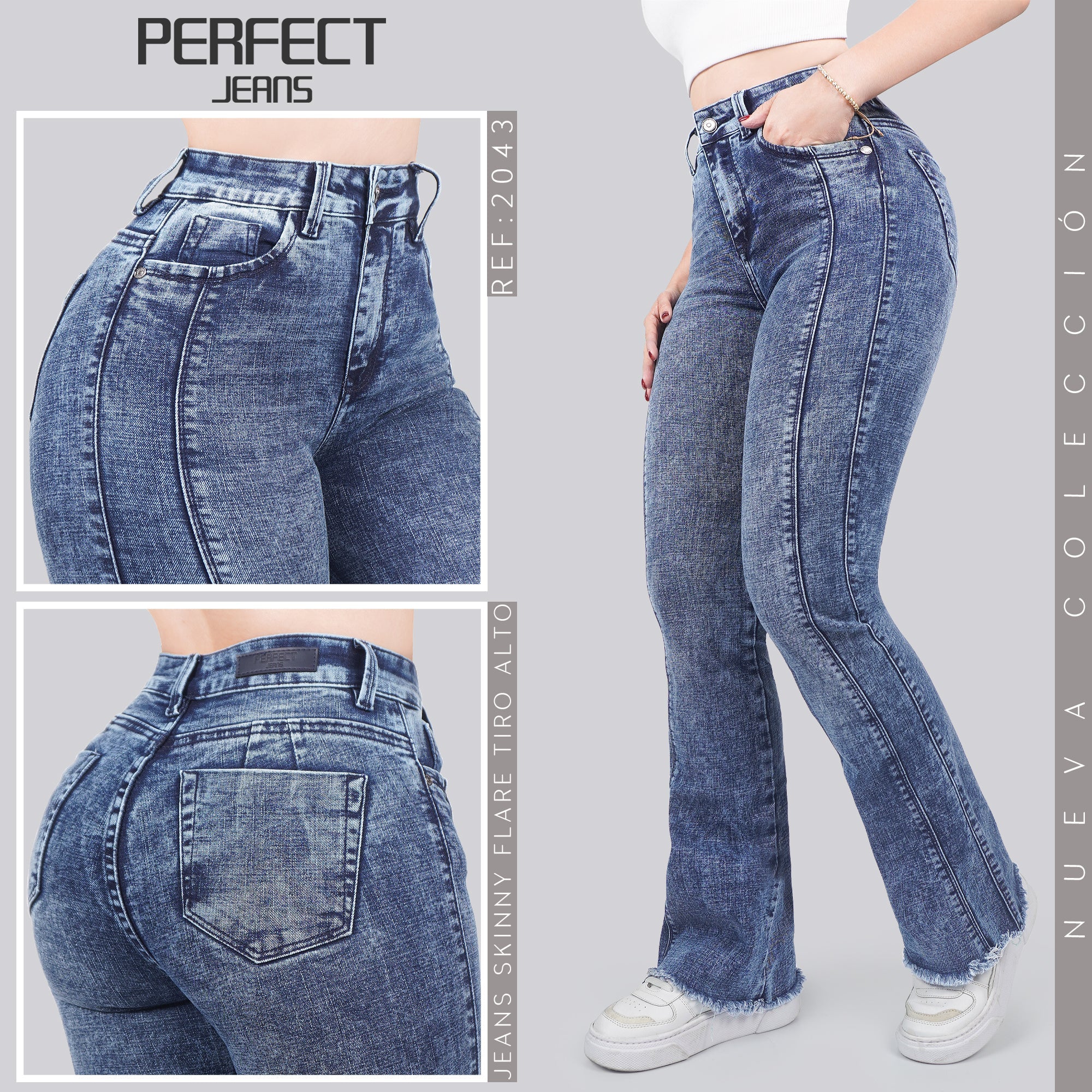 Jeans Skinny Flare Tiro Alto 2043