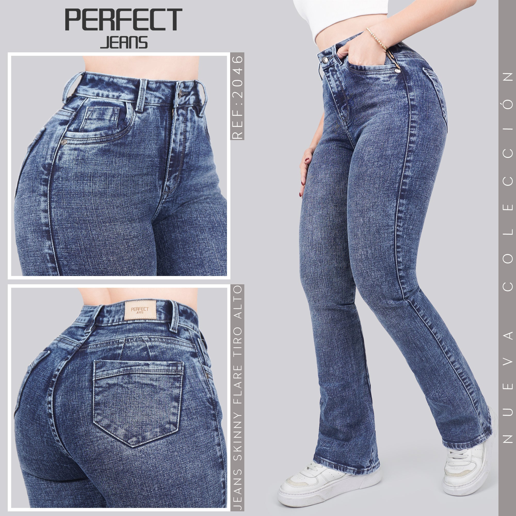 Jeans Skinny Flare Tiro Alto 2046