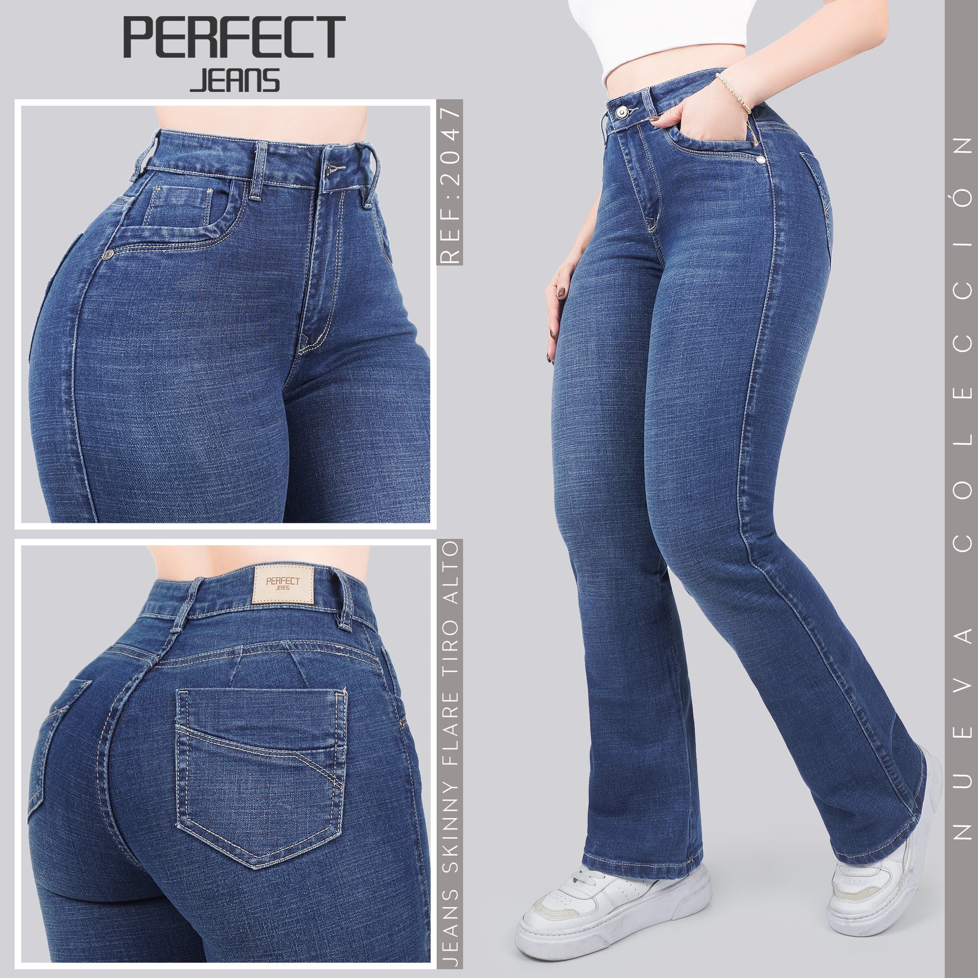 Jeans Skinny Flare Tiro Alto 2047