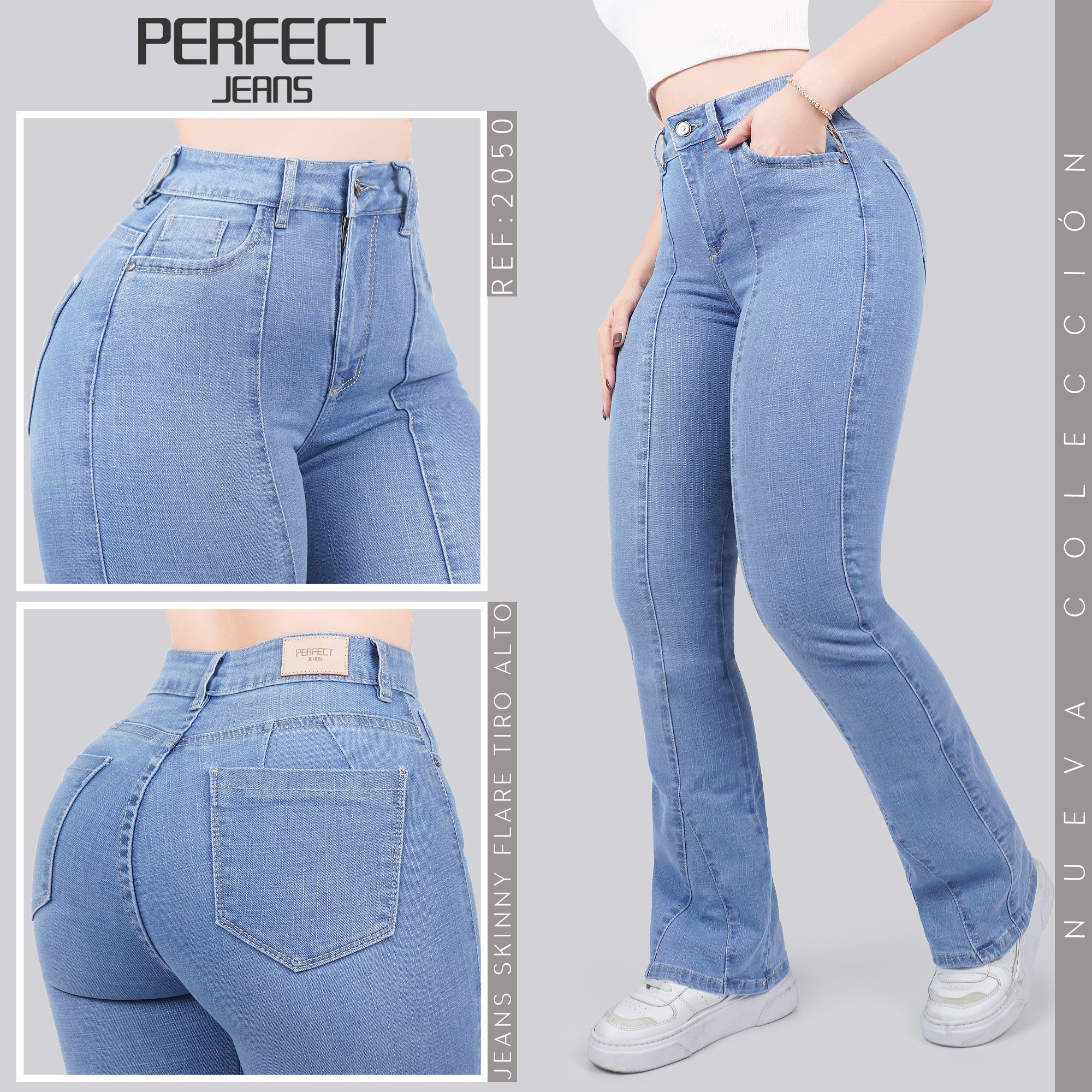 Jeans Skinny Flare Tiro Alto 2050