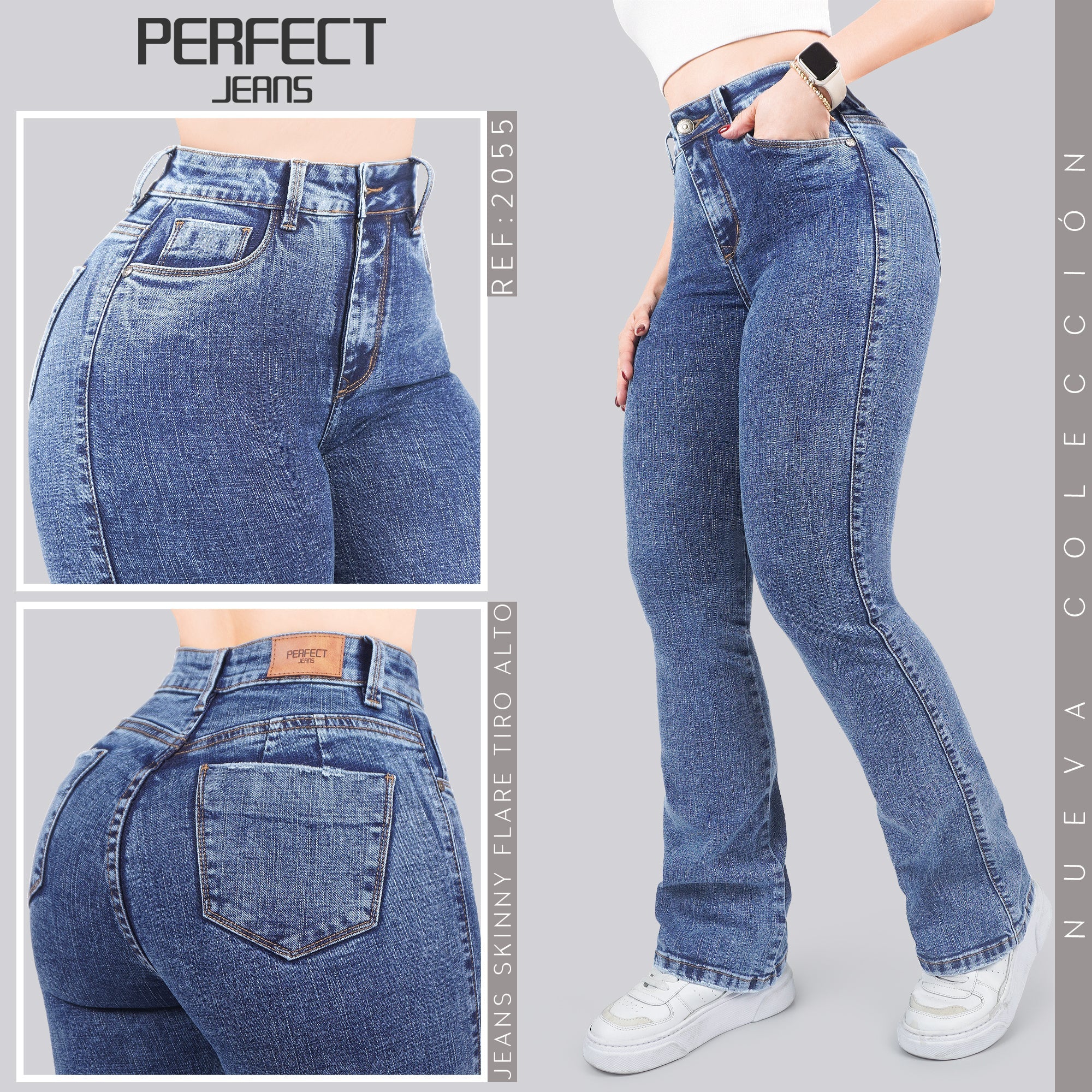 Jeans Skinny Flare Tiro Alto 2055