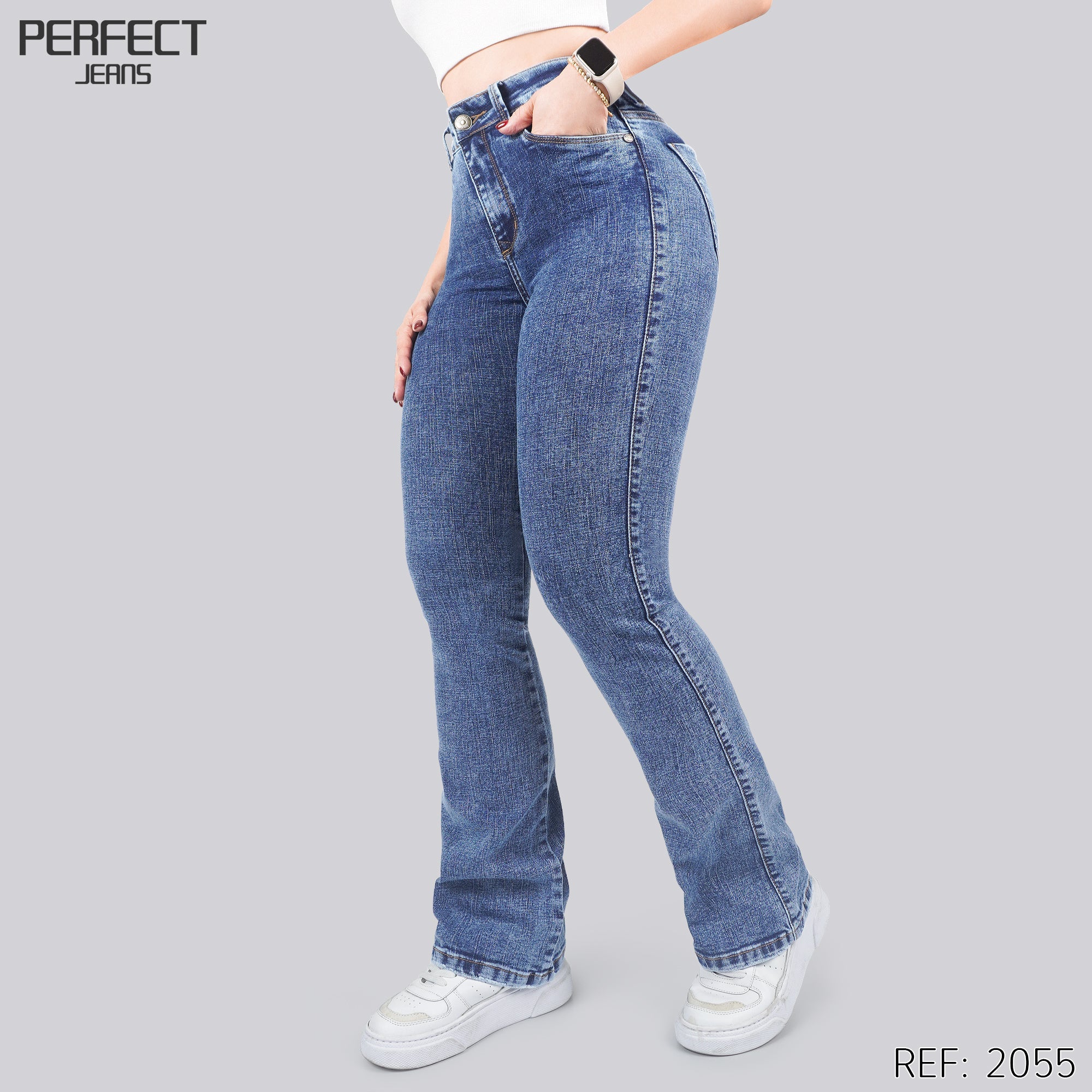 Jeans Skinny Flare Tiro Alto 2055