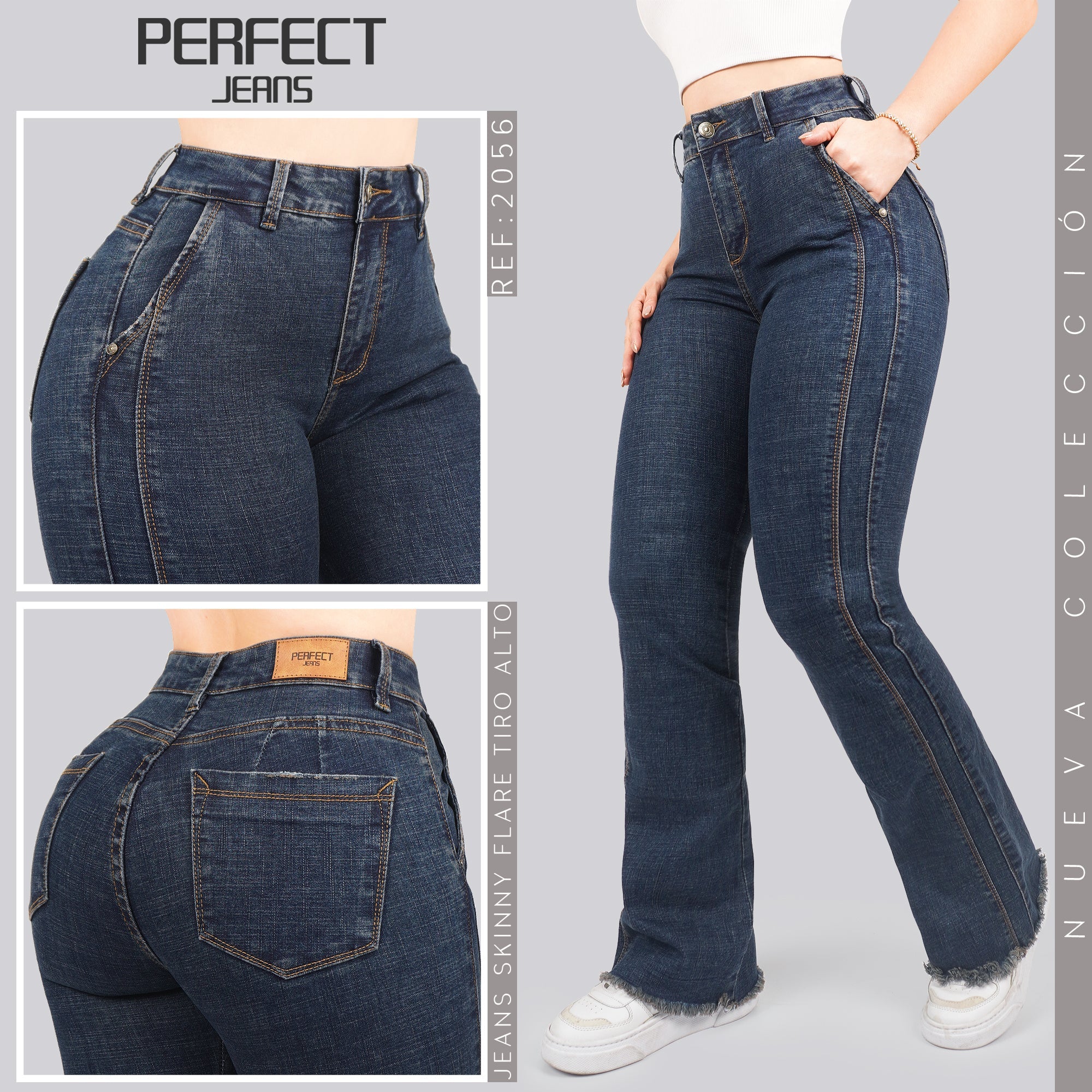 Jeans Skinny Flare Tiro Alto 2056