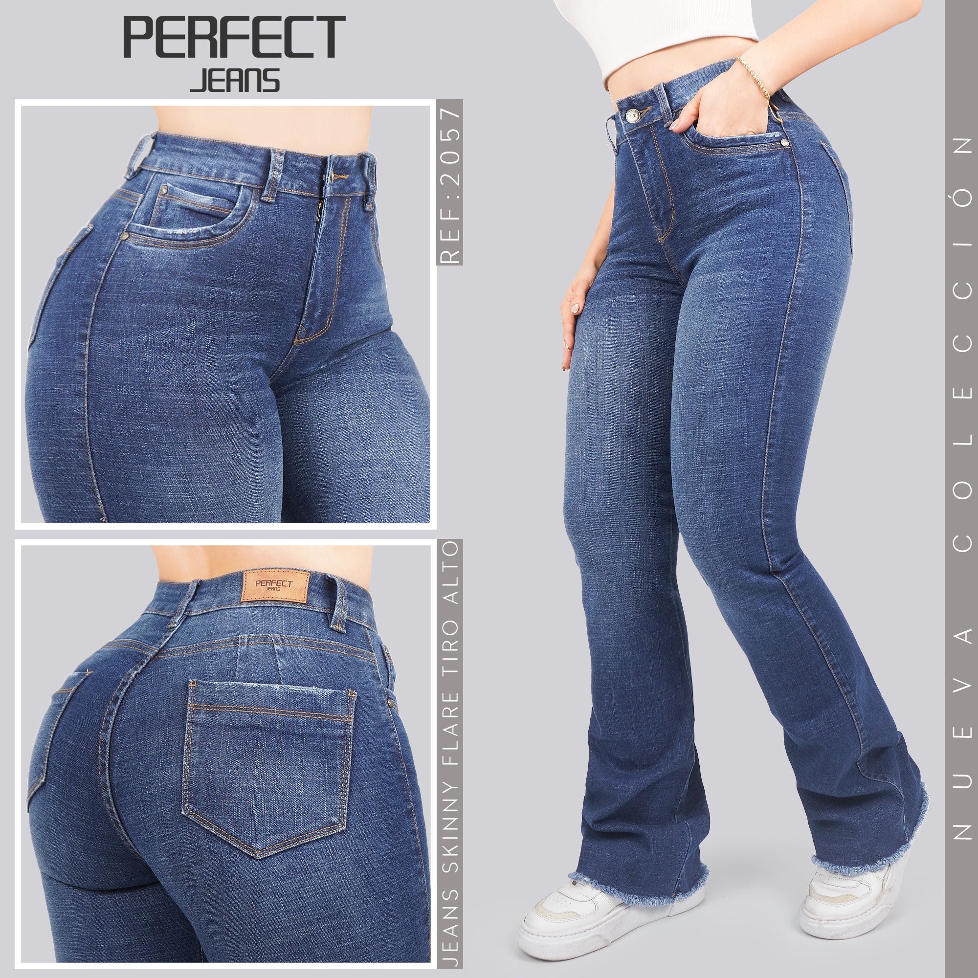 Jeans Skinny Flare Tiro Alto 2057