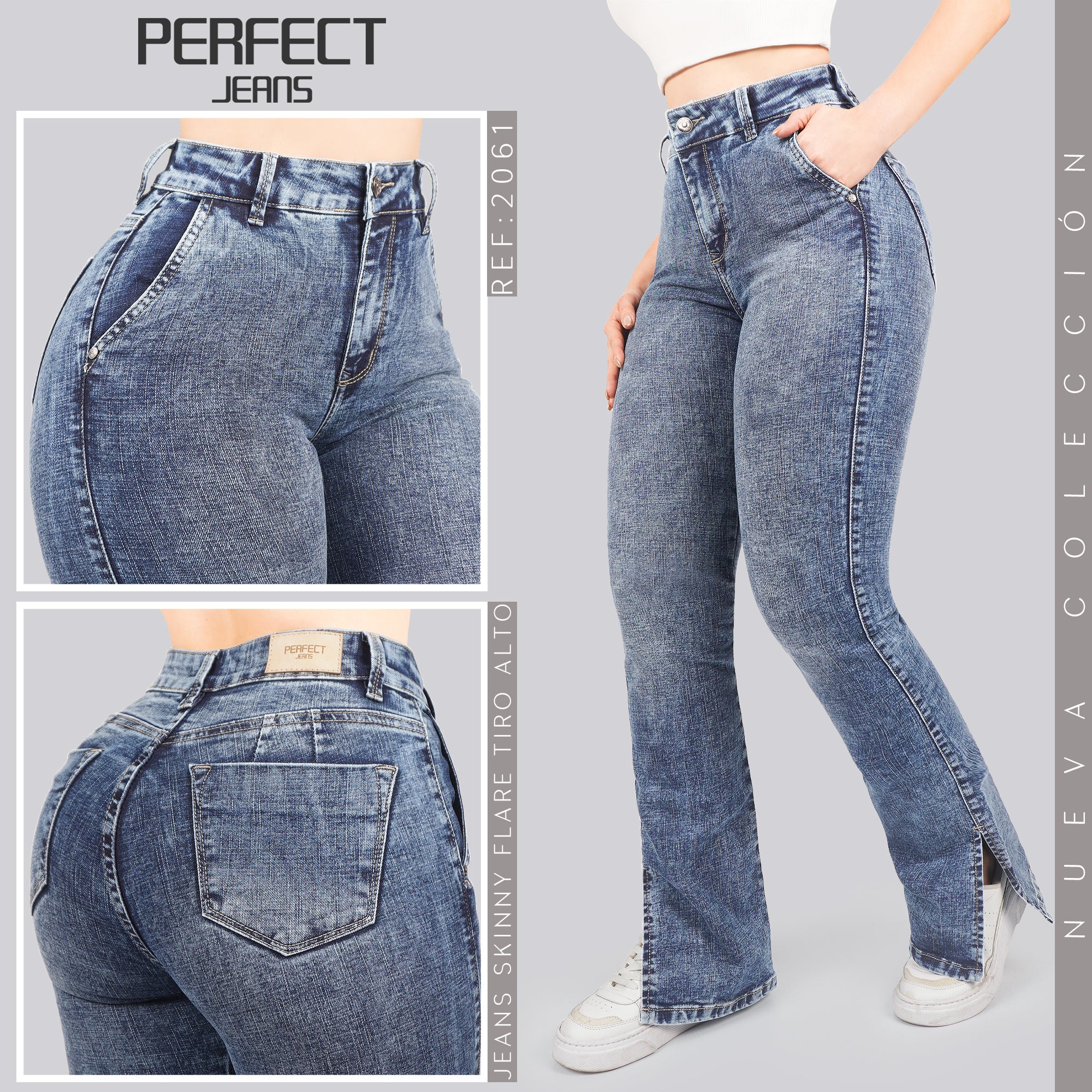 Jeans Skinny Flare Tiro Alto 2061