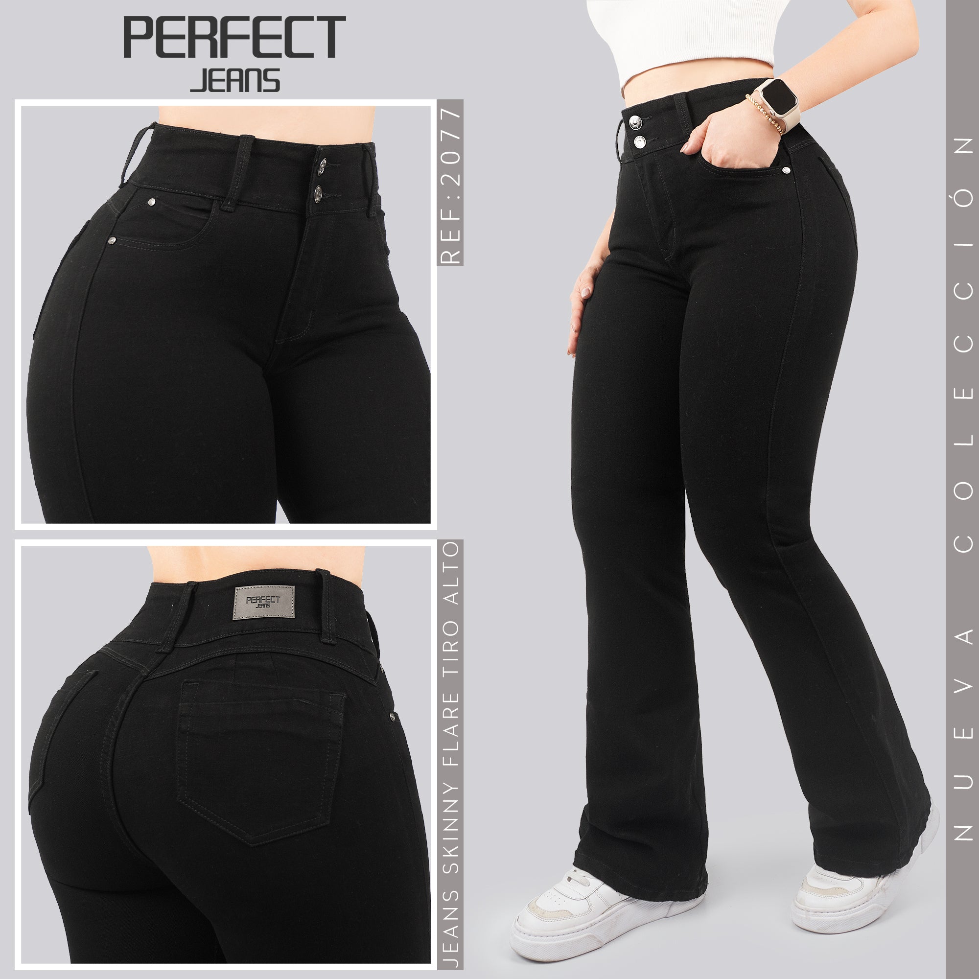 Jeans Skinny Flare Tiro Alto 2077
