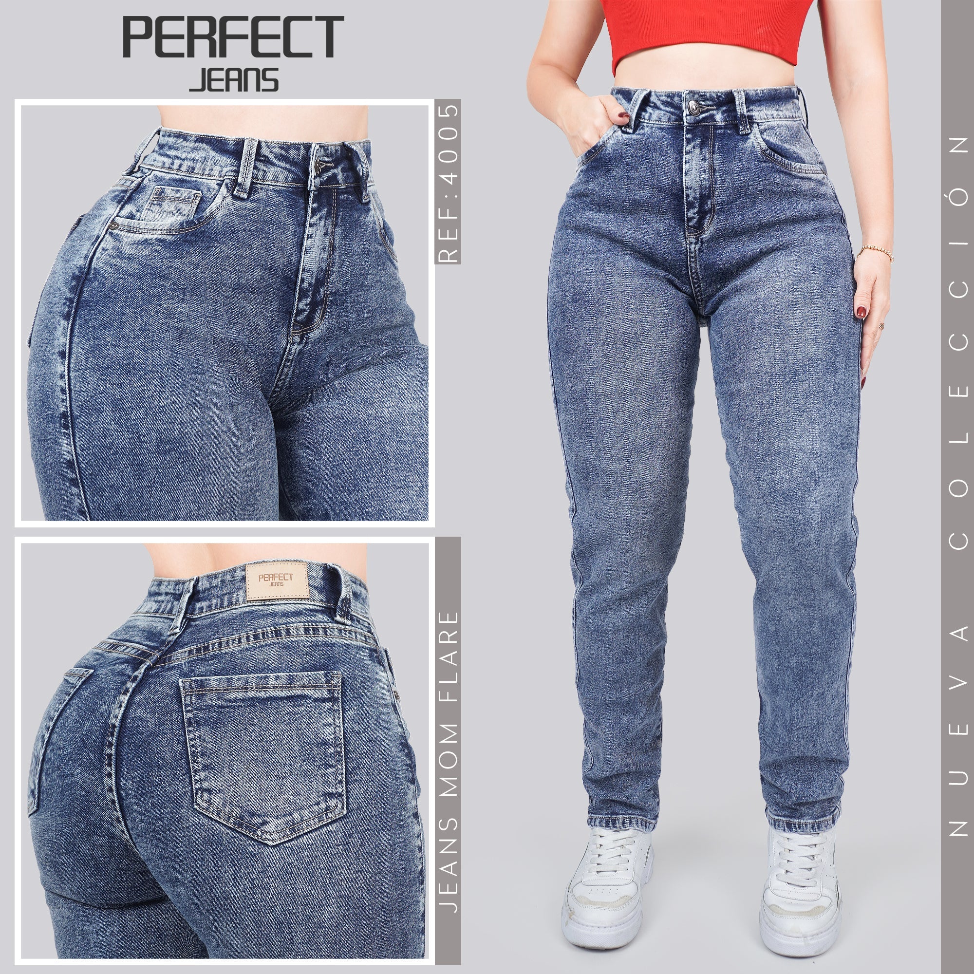 Jeans Mom Fit Tiro Alto 4005