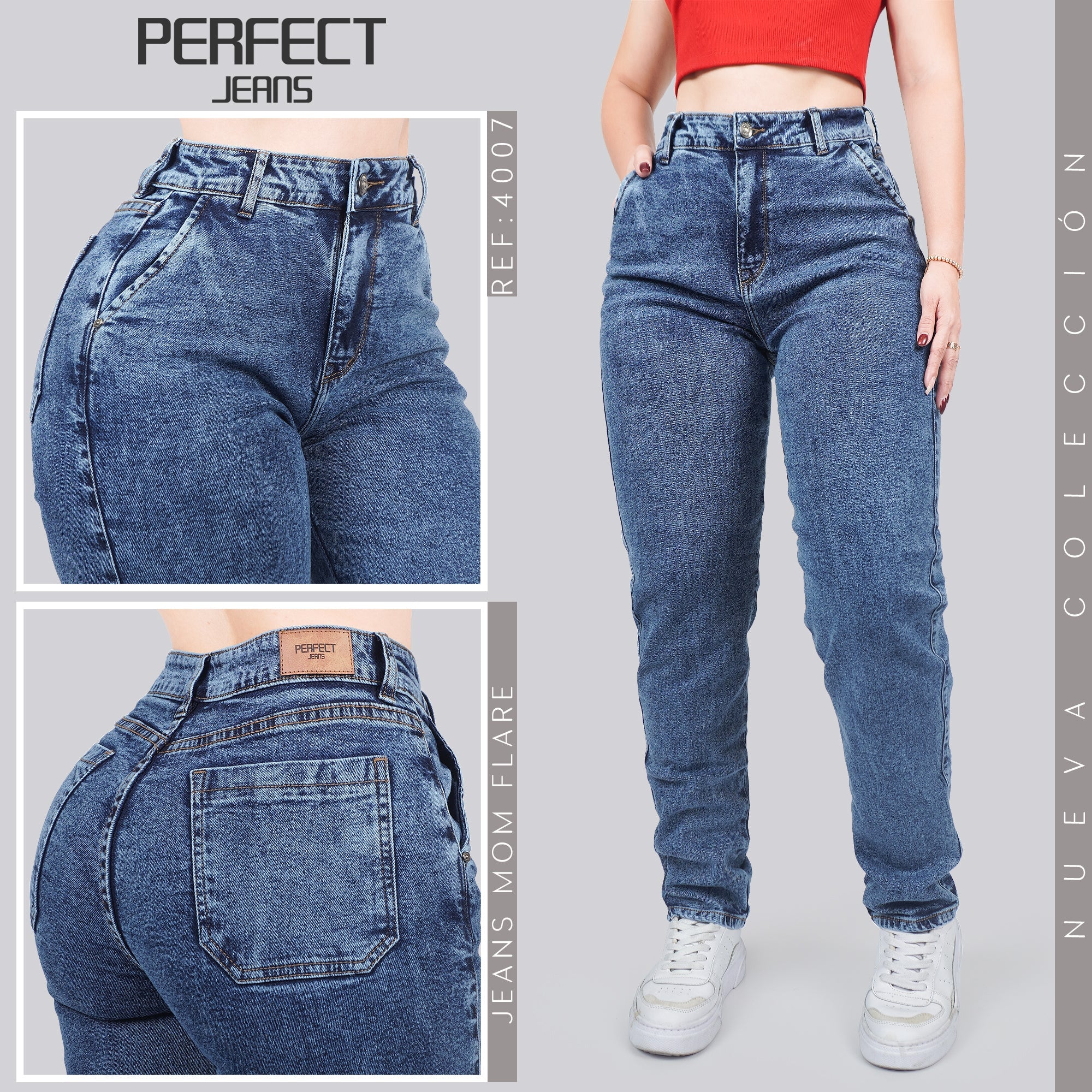 Jeans Mom Fit Tiro Alto 4007