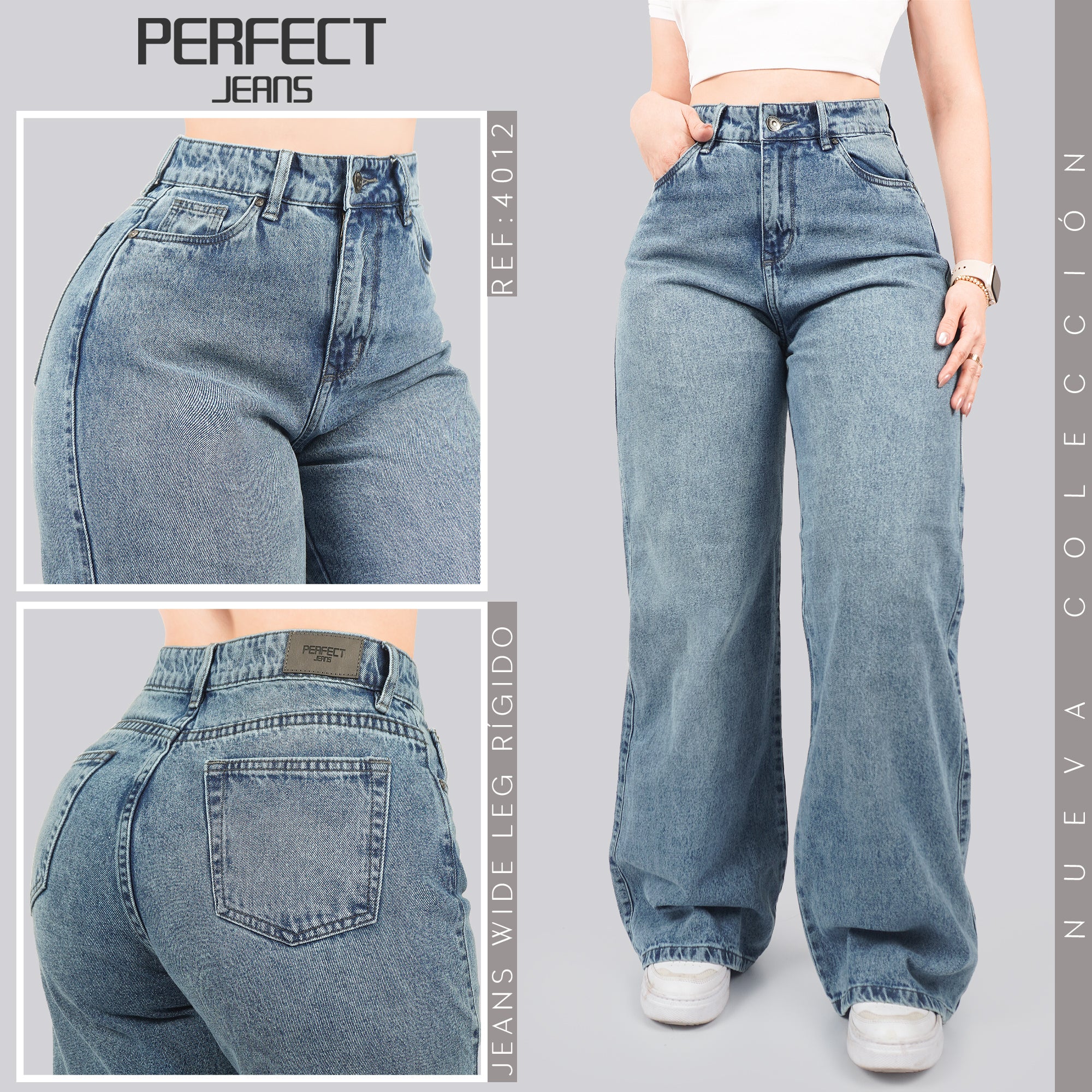 Jeans Wide Leg Rígido Tiro Alto 4012