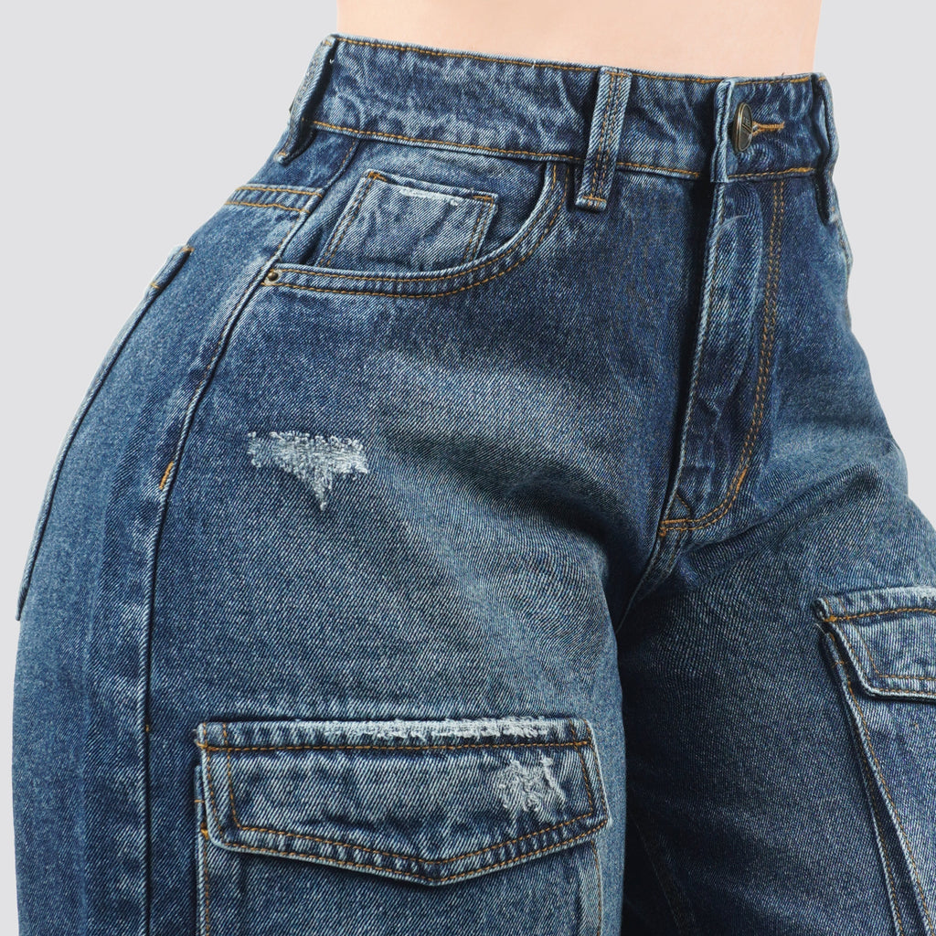 Jeans Wide Leg Cargo Rígido 7200