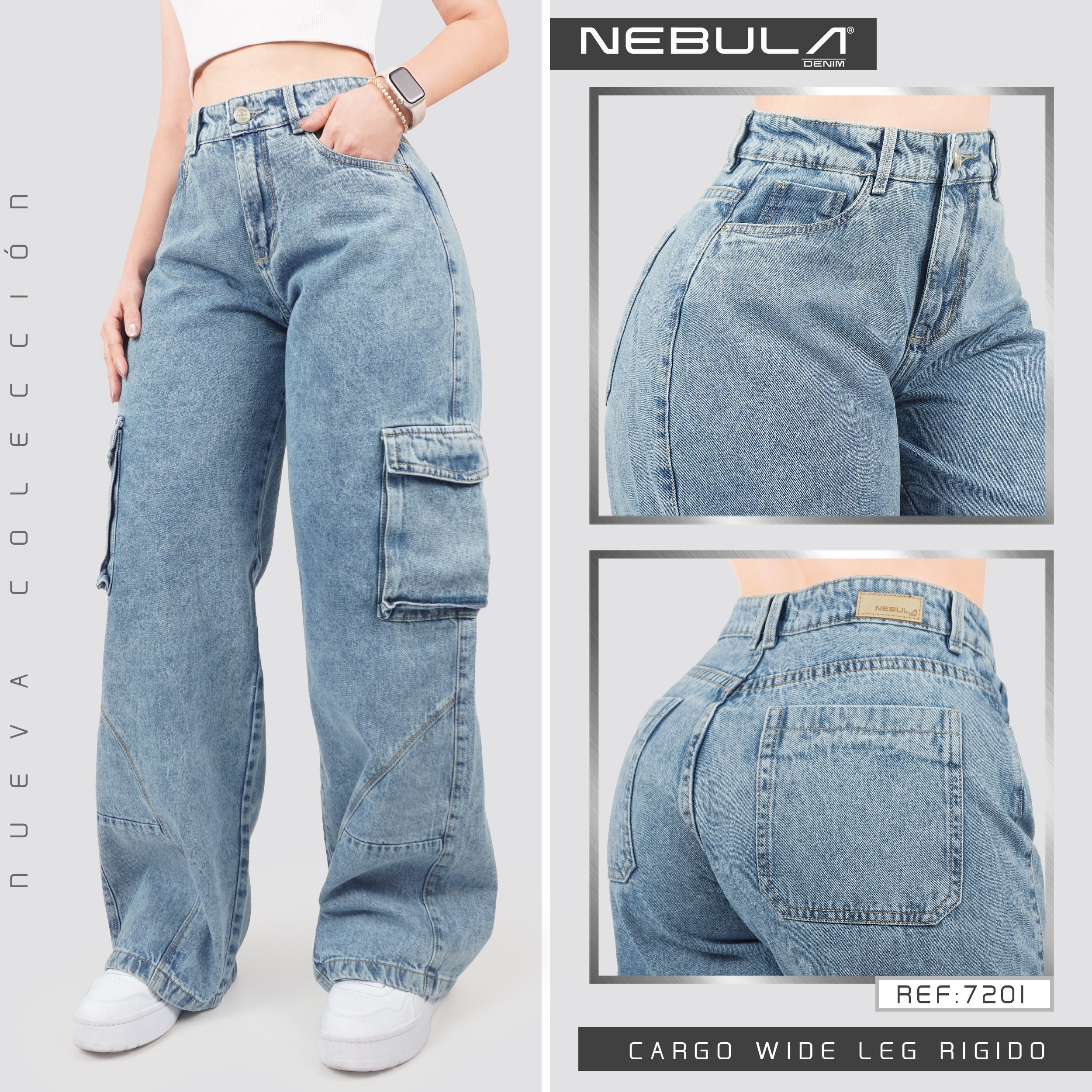 Jeans Wide Leg Cargo Rígido 7201