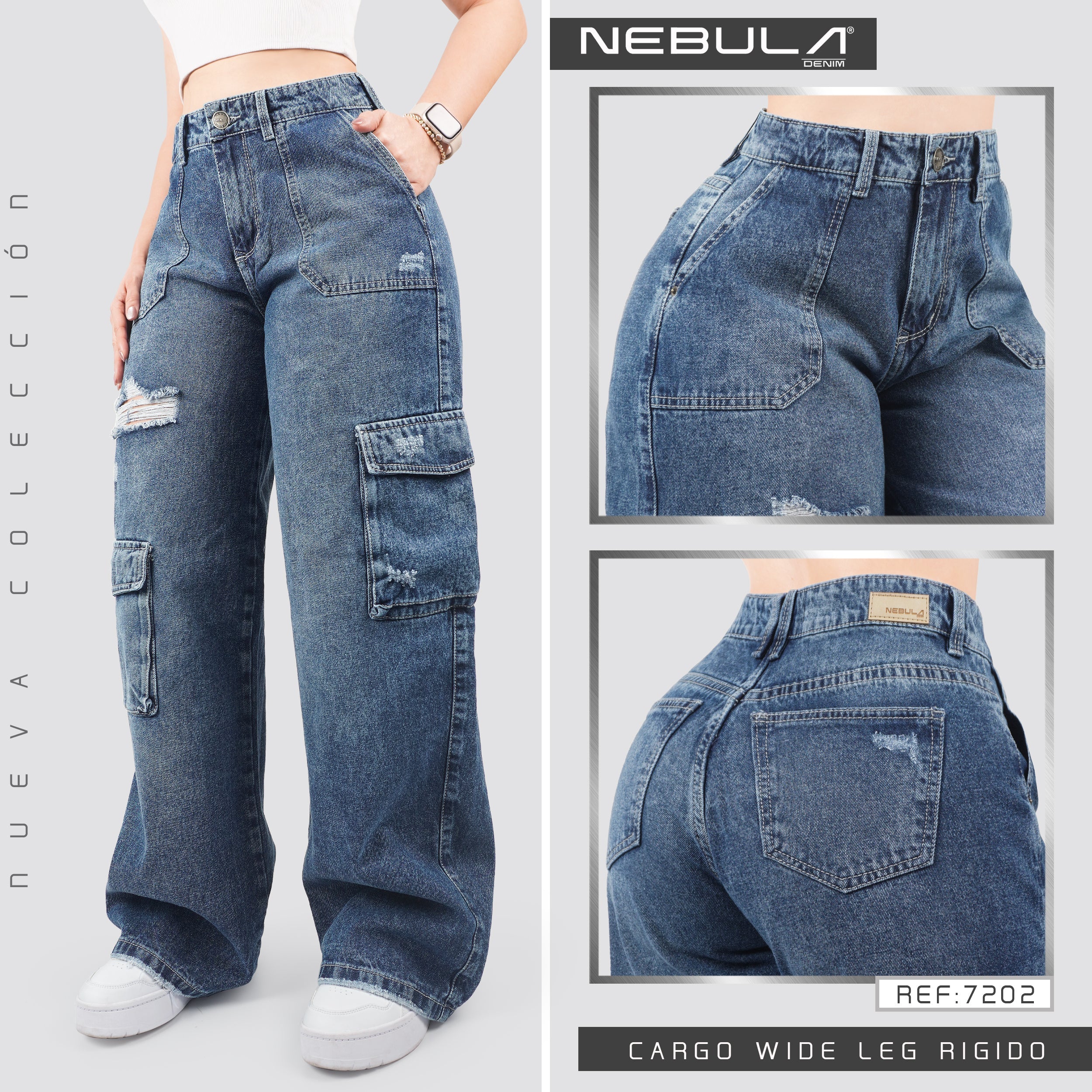 Jeans Wide Leg Cargo Rígido 7202