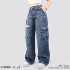 Jeans Wide Leg Cargo Rígido 7202