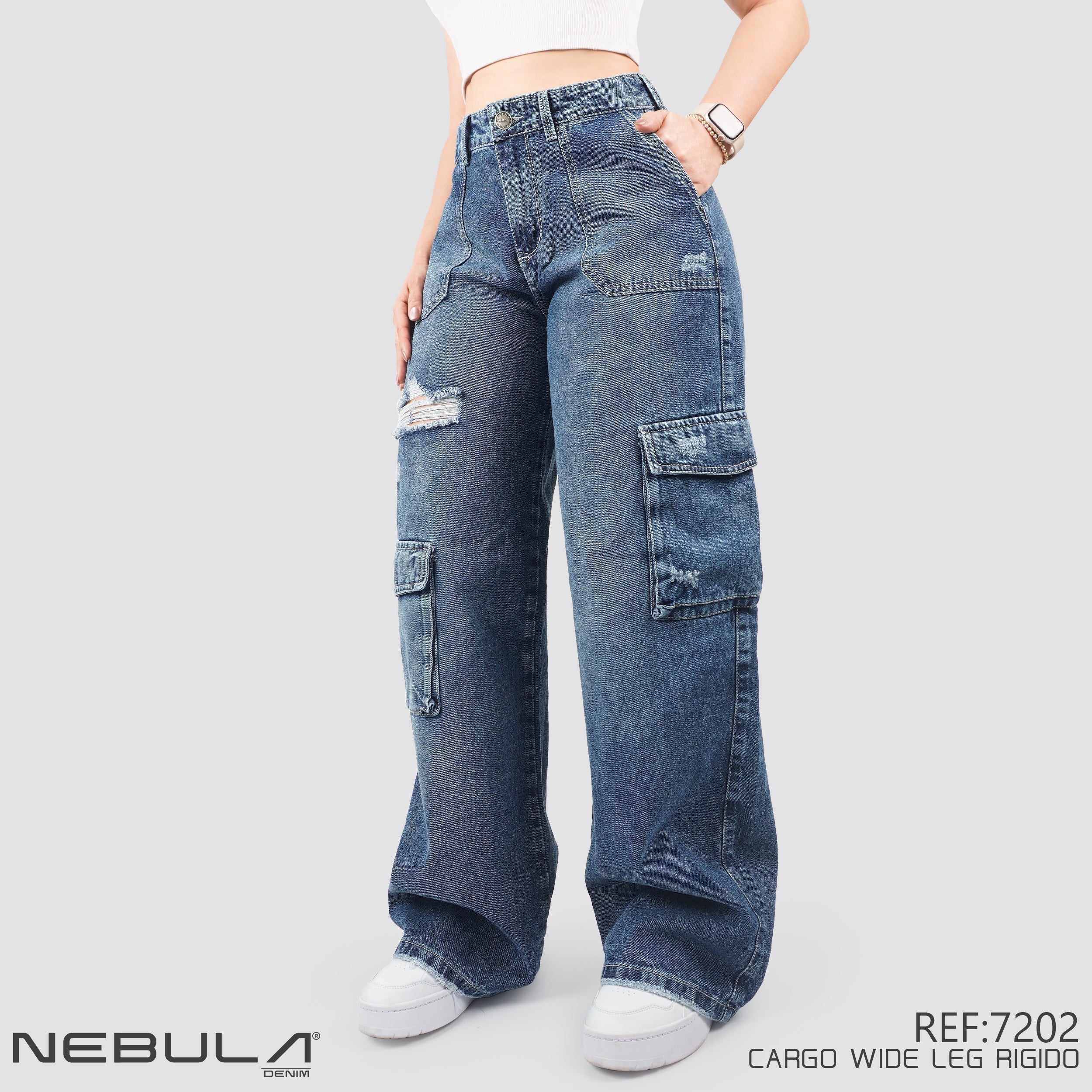 Jeans Wide Leg Cargo Rígido 7202