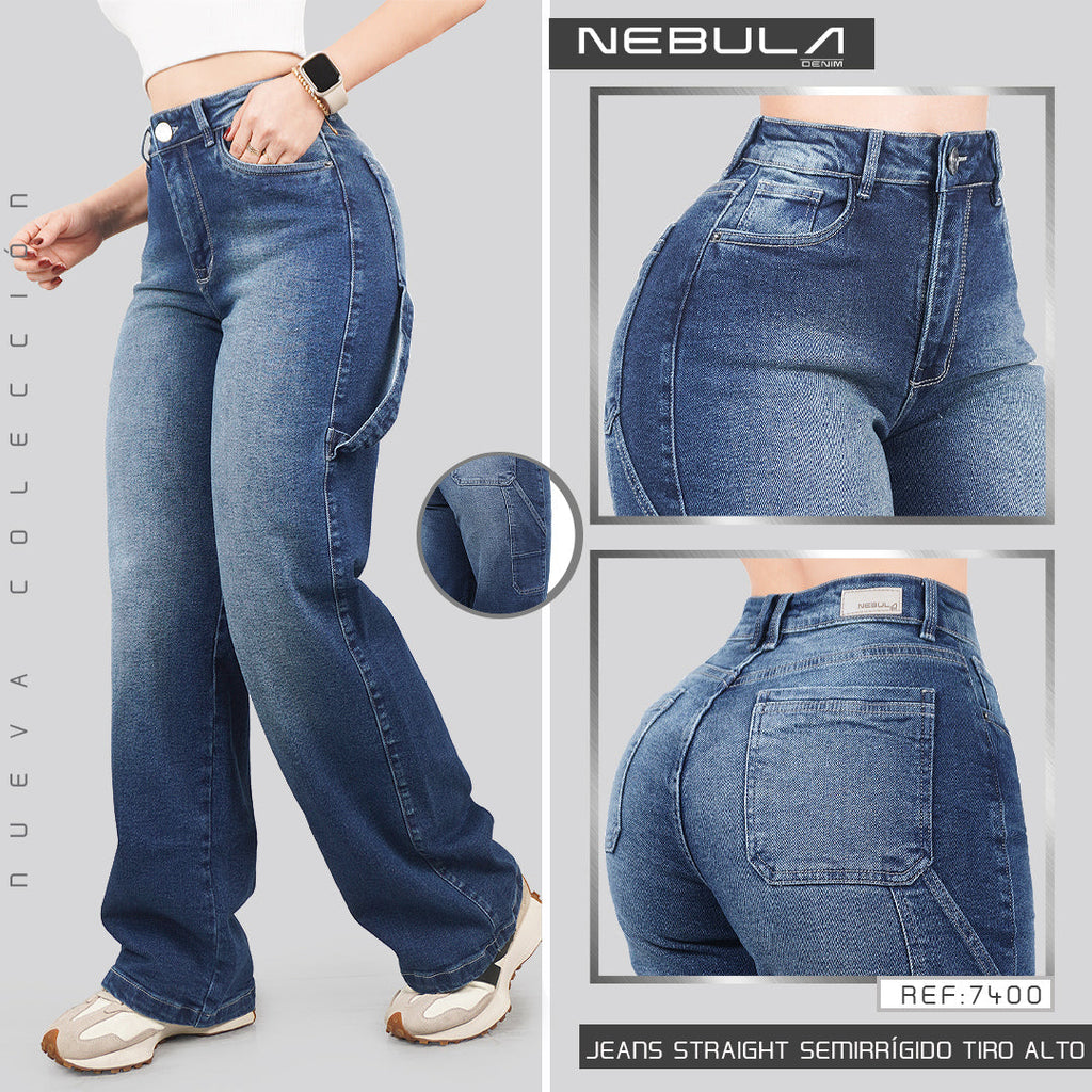 Jeans Straight Semirrígido Tiro Alto 7400