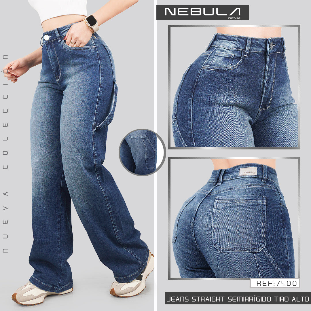 Jeans Straight Semirrígido Tiro Alto 7400