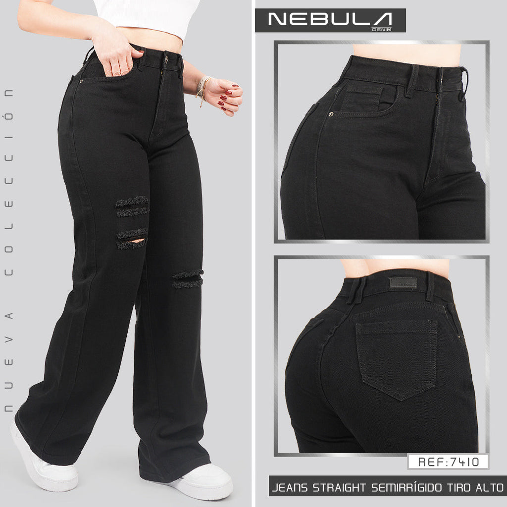 Jeans Straight Semirrígido Tiro Alto 7410