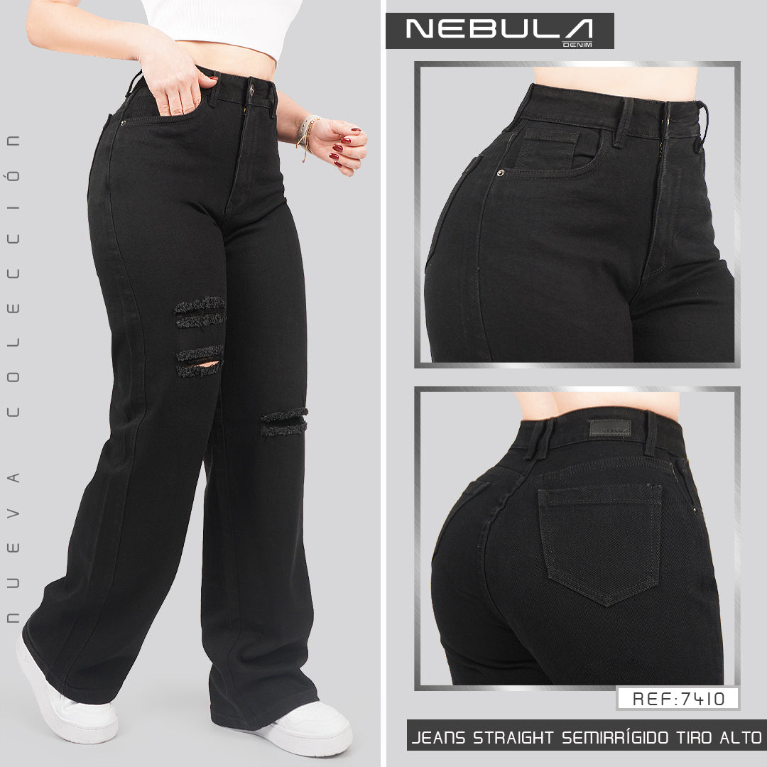 Jeans Straight Semirrígido Tiro Alto 7410