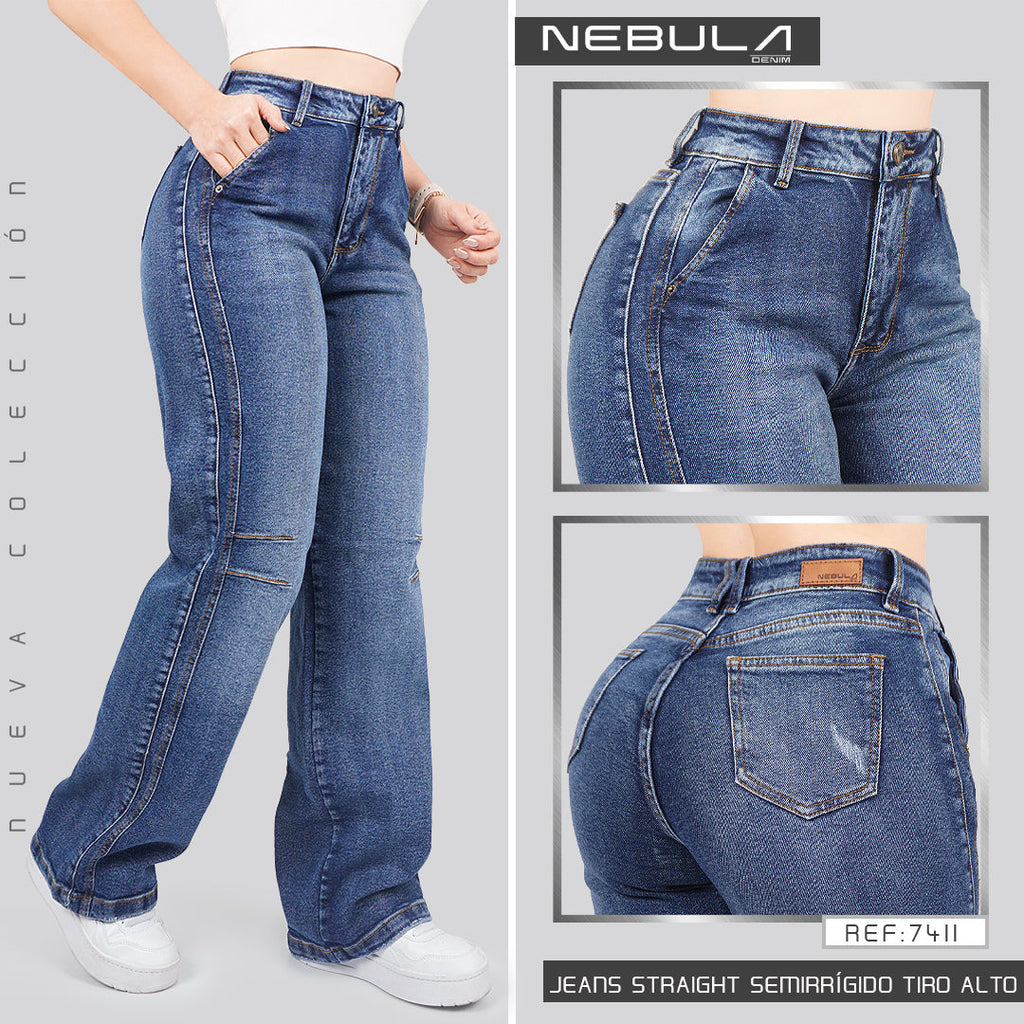 Jeans Straight Semirrígido Tiro Alto 7411