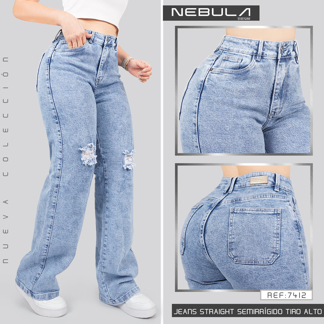 Jeans Straight Semirrígido Tiro Alto 7412