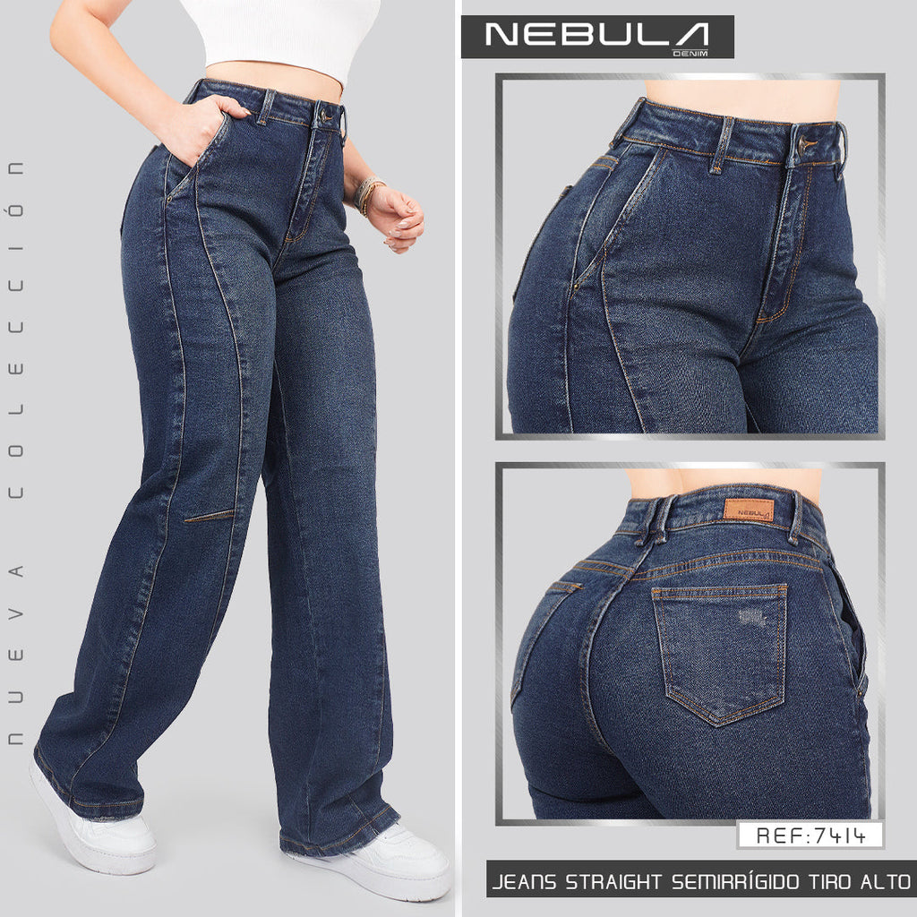 Jeans Straight Semirrígido Tiro Alto 7414