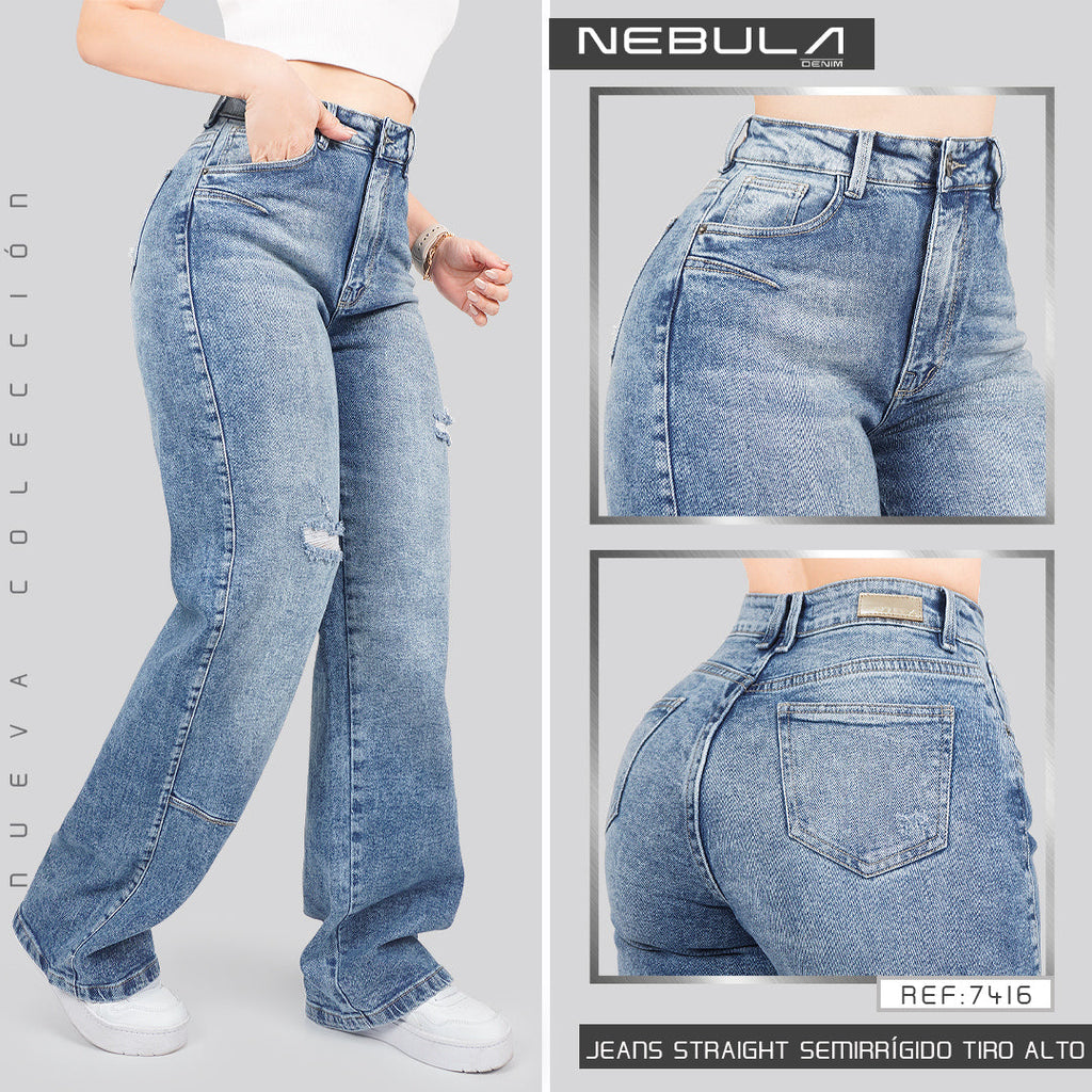 Jeans Straight Semirrígido Tiro Alto 7416