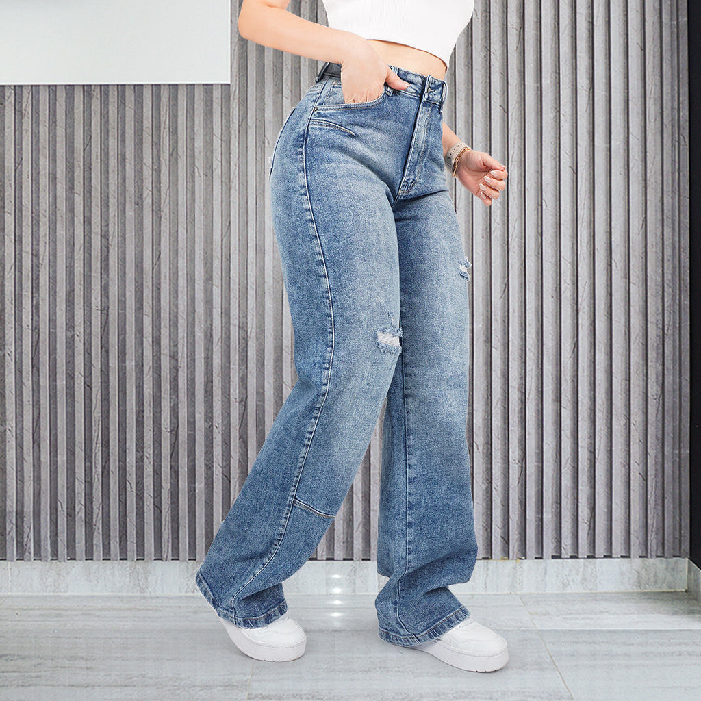 Jeans Straight Semirrígido Tiro Alto 7416