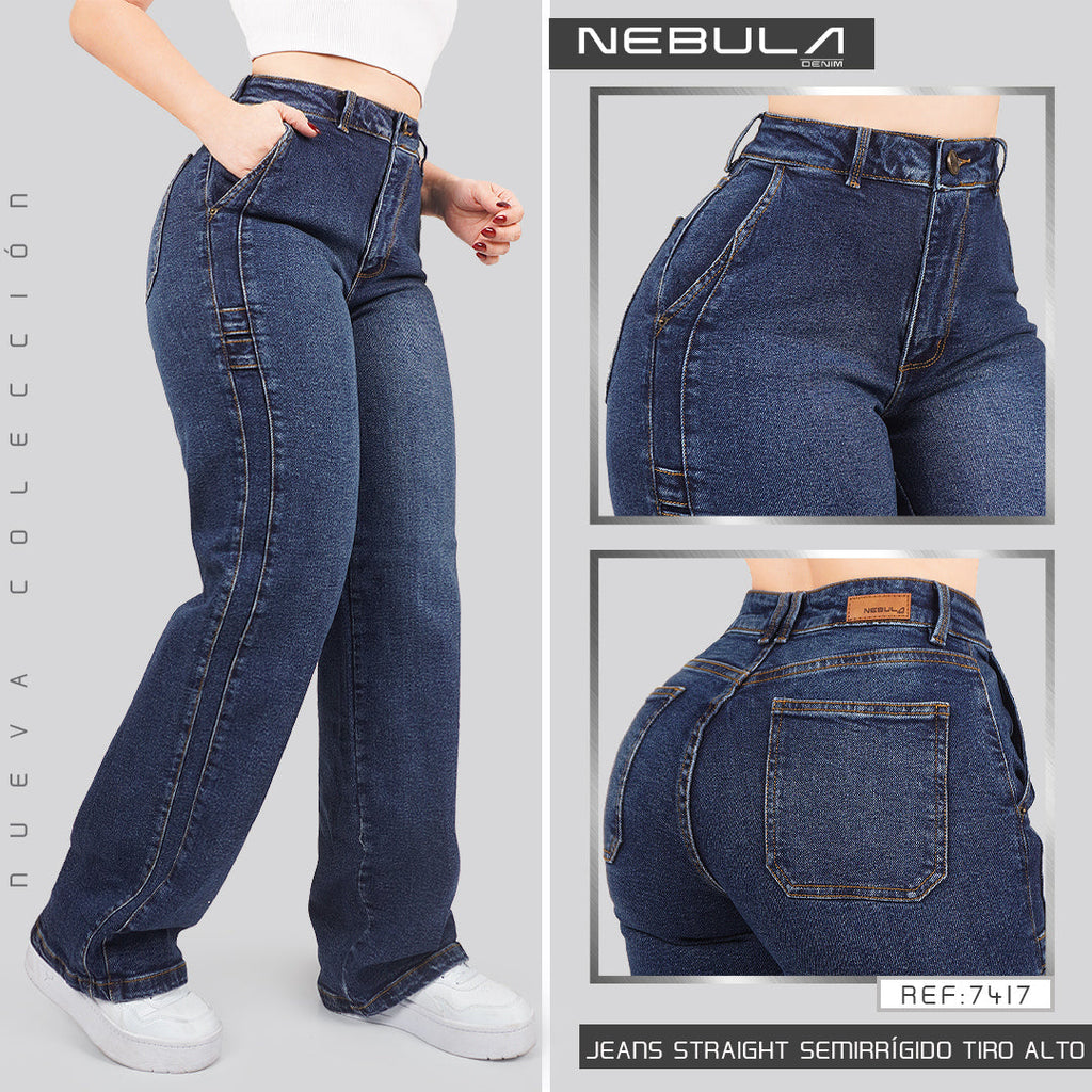 Jeans Straight Semirrígido Tiro Alto 7417