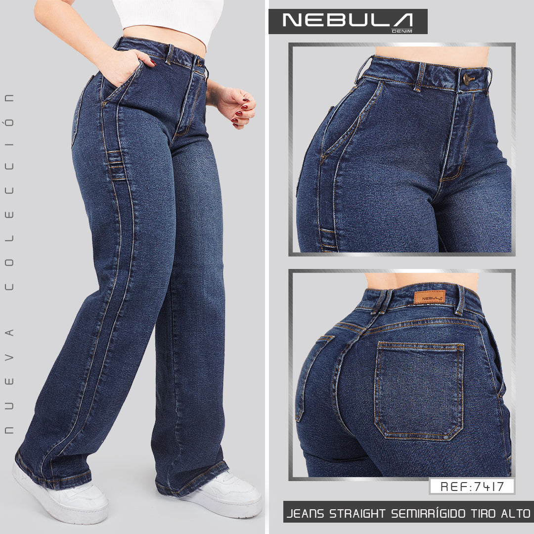 Jeans Straight Semirrígido Tiro Alto 7417