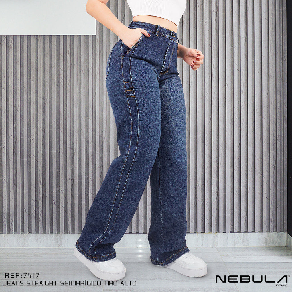 Jeans Straight Semirrígido Tiro Alto 7417