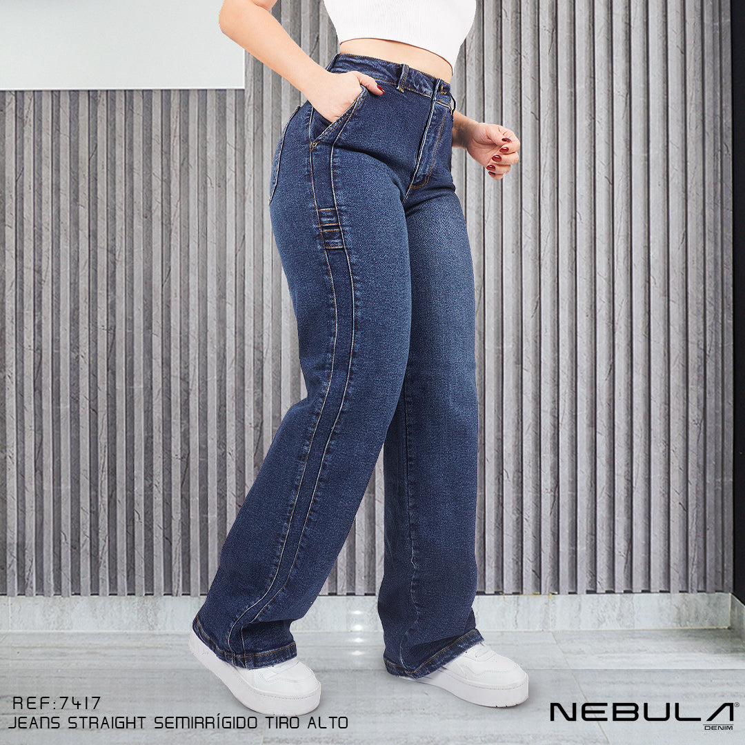 Jeans Straight Semirrígido Tiro Alto 7417
