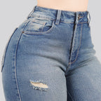 Jeans Straight Semirrígido Tiro Alto 7418