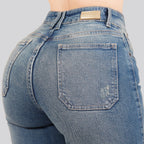Jeans Straight Semirrígido Tiro Alto 7418