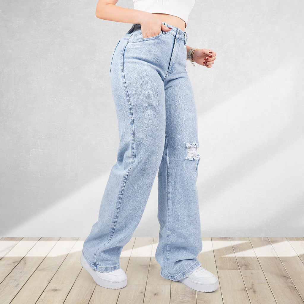 Jeans Straight Semirrígido Tiro Alto 7419