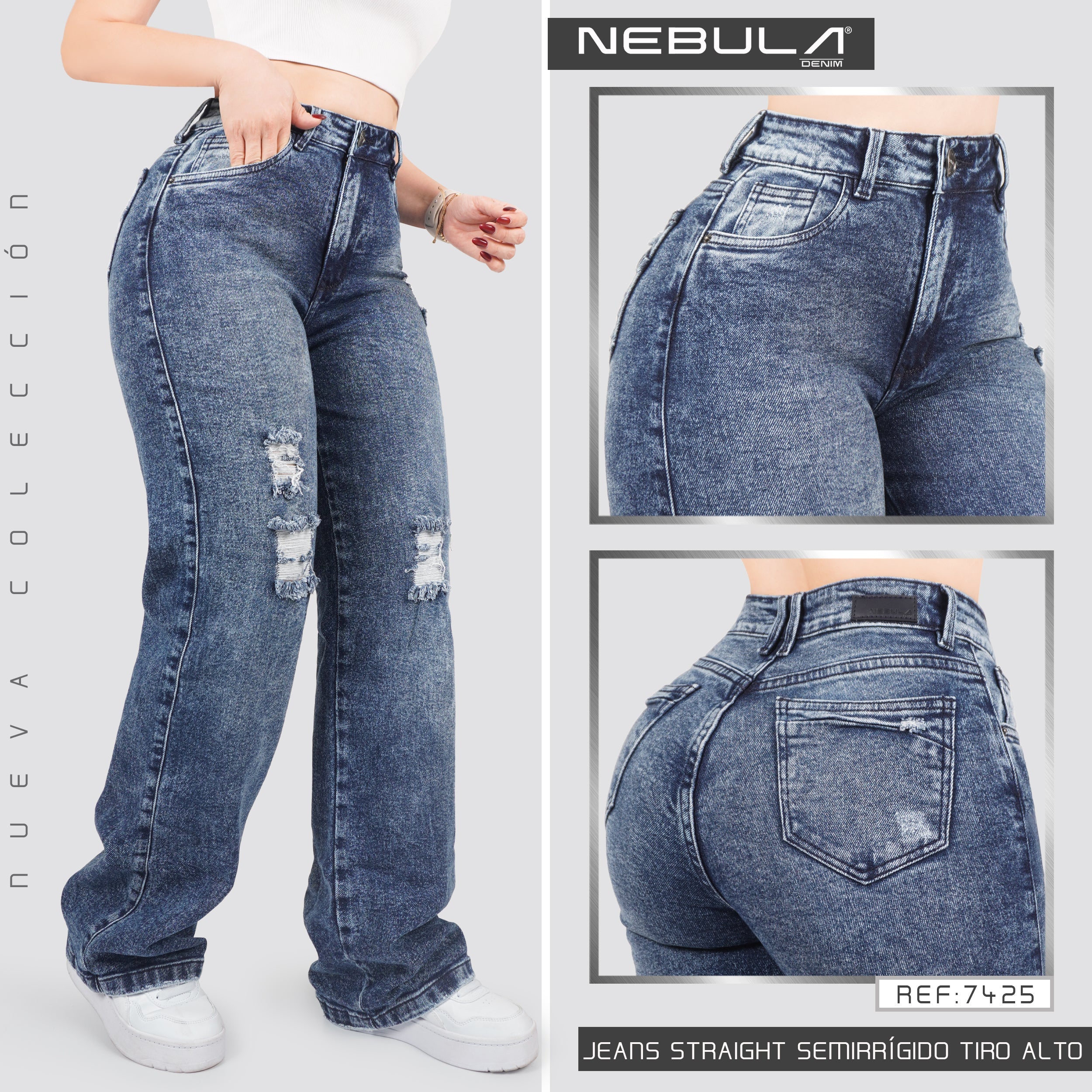 Jeans Straight Semirrígido Tiro Alto 7425