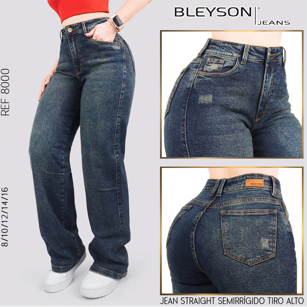Jeans Straight Semirrígido Tiro Alto 8000