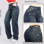 Jeans Straight Semirrígido Tiro Alto 8000