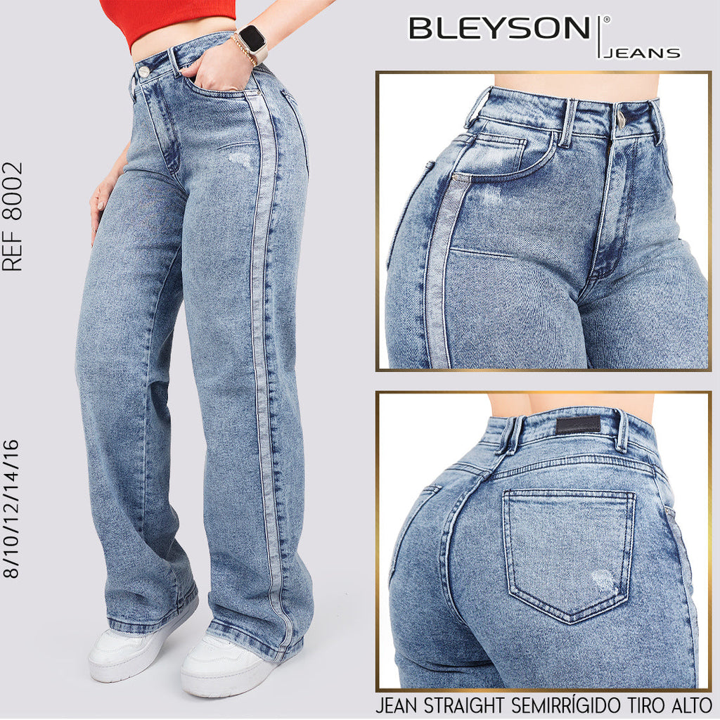 Jeans Straight Semirrígido Tiro Alto 8002