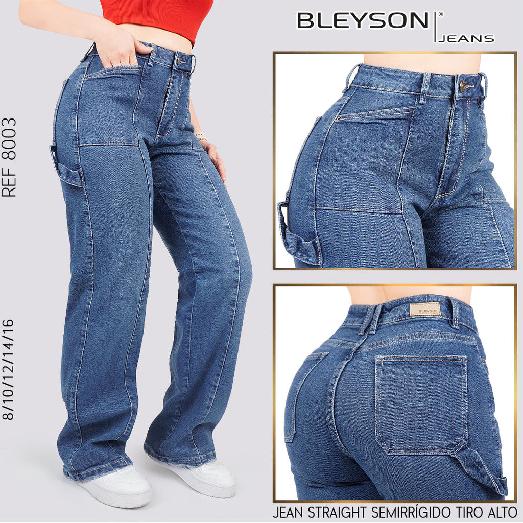 Jeans Straight Semirrígido Tiro Alto 8003