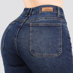 Jeans Straight Semirrígido Tiro Alto 8005