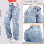 Jeans Straight Semirrígido Tiro Alto 8006