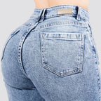 Jeans Straight Semirrígido Tiro Alto 8006