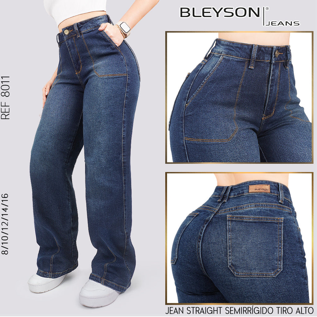 Jeans Straight Semirrígido Tiro Alto 8011