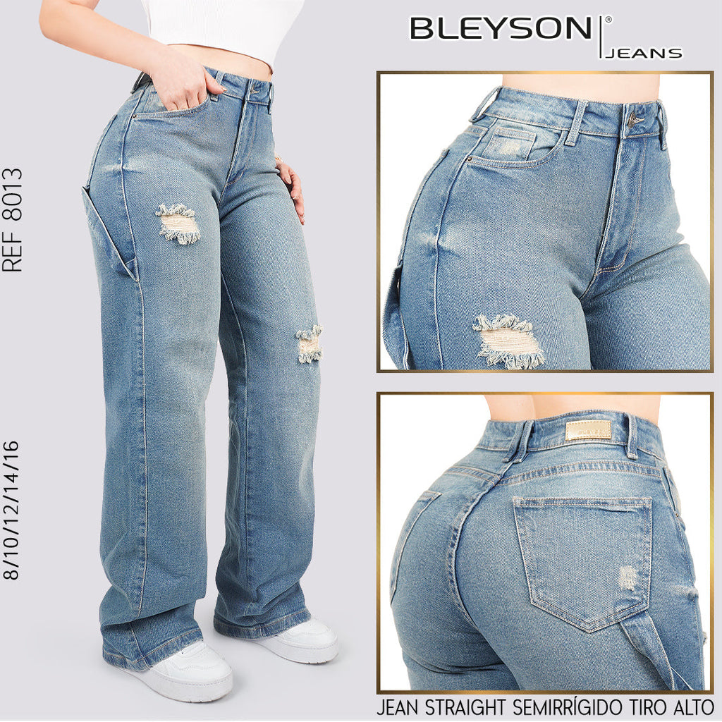 Jeans Straight Semirrígido Tiro Alto 8013