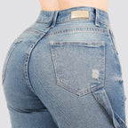 Jeans Straight Semirrígido Tiro Alto 8013