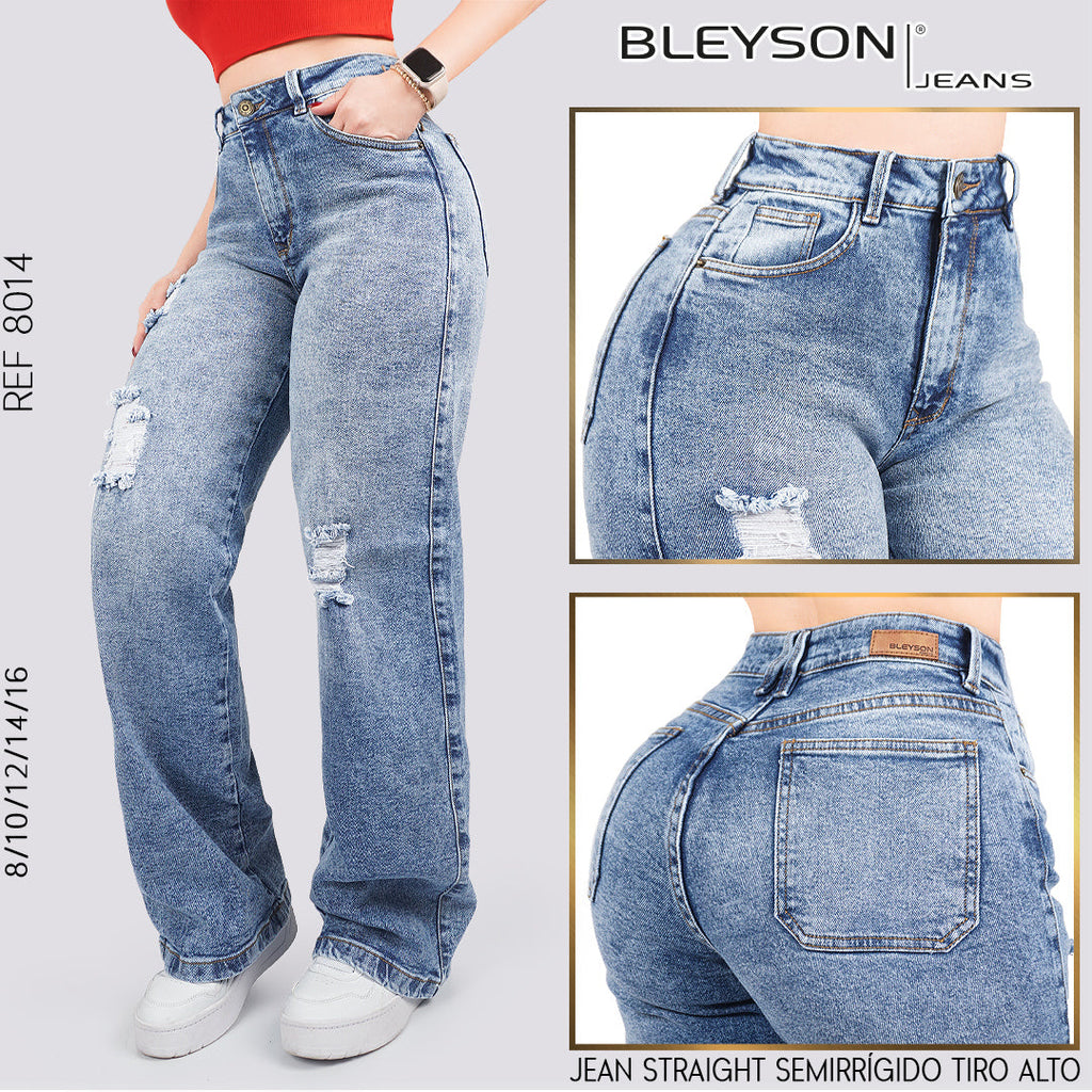 Jeans Straight Semirrígido Tiro Alto 8014