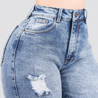 Jeans Straight Semirrígido Tiro Alto 8014