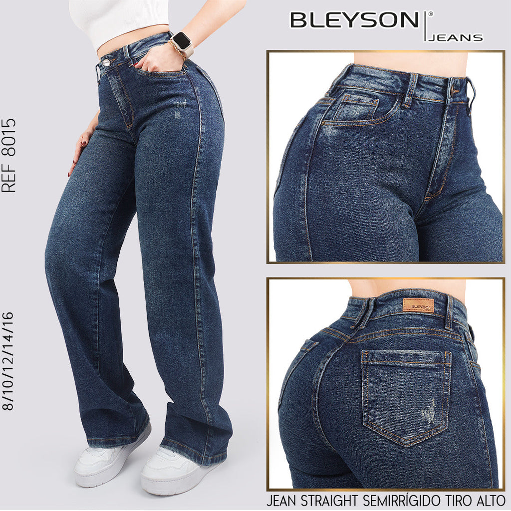 Jeans Straight Semirrígido Tiro Alto 8015