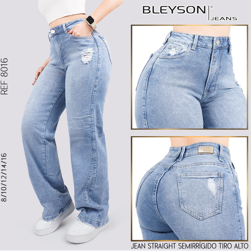 Jeans Straight Semirrígido Tiro Alto 8016