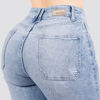 Jeans Straight Semirrígido Tiro Alto 8017